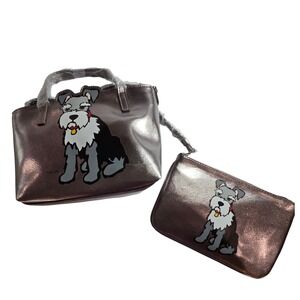 Marc Tetro Dog Satchel and Wallet Set Purse, Schnauzer, Metallic Bronze